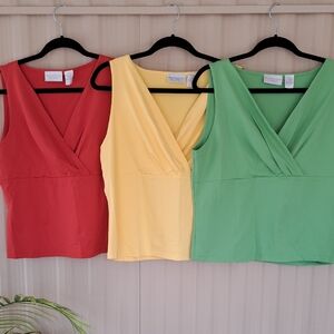 Worthington Stretch Vibrant V-Neck Tank Tops - Red, Yellow, Green